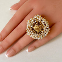 Oversized Statement Gold Pearl Ring/Adjustable Ring/ Indian Ring/Pakistani Jewelry/ Indian Jewelry/ Bollywood Jewelry/Indian Wedding jewelry