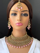 Pink Bridal Antique Polki necklace set, Bridal Jewelry, Indian Pakistani wedding Jewelry, Polki bridal necklace, Indian Necklace