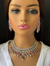 Ruby CZ diamond bridal necklace, American Diamond wedding necklace, Cz jewelry, Indian, Pakistani, Punjabi wedding jewelry