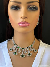 Green Silver\RoseGold Diamond necklace \American Diamond necklace \CZ Stones Necklace \Indian jewelry wedding necklace bridal Indian Wedding