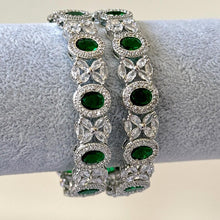 Emerald/Blue Silver Finish CZ Bangles Pair/Bracelet/Indian Party Wear Bangles/ CZ stone bangles/Indian wedding/bridal jewelry