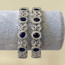 Emerald/Blue Silver Finish CZ Bangles Pair/Bracelet/Indian Party Wear Bangles/ CZ stone bangles/Indian wedding/bridal jewelry