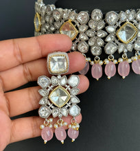 Pink Moissanite Polki Dual tone necklace, Polki Kundan Necklace, Sabyasachi Necklace, Semi Precious, Bollywood Pakistani , Bridal Necklace