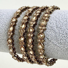 Set of 4 Polki Kundan antique finish Bangles Set mix Sizes Punjabi Pearl bangles Set/Bridal bangles/Antique bangles/Polki Reverse AD bangles