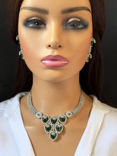 Emerald CZ diamond bridal necklace, American Diamond wedding necklace, Cz jewelry, Indian, Pakistani, Punjabi wedding jewelry