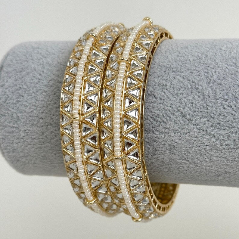 A pair of Bollywood Kundan Pearl Bangles Set(2 Pc)/Indian bangles/Punjabi Pearl bangles Set/Bridal bangles/wedding jewelry