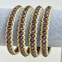 PurpleSet of 4 Polki Stone antique finish Bangles Set mix Sizes Punjabi Pearl bangles Set/Bridal bangles/Antique bangles/Polki Pearl bangles