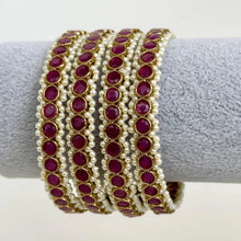 Ruby set of 4 Polki Stone antique finish Bangles Set mix Sizes Punjabi Pearl bangles Set/Bridal bangles/Antique bangles/Polki Pearl bangles