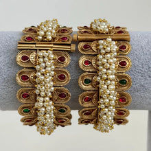 Ruby Green Pearl Matt Gold broad openable single Kada Bangle(1Pc)/Kemp Jewelry/Indian Wedding Jewelry/South Indian Jewelry/Temple Jewelry