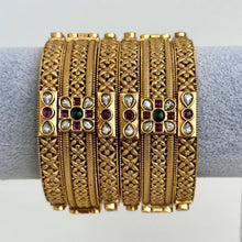 Set of 6 Matt gold Rajwadi bangles choda set/Bridal bangles/Antique bangles/Gold bangles/Rajwadi bangles/Kundan stone bangles