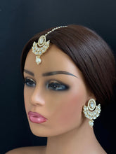 Gold Kundan Tikka w/Earring Set Indian Bridal Maang Tikka Headpiece Handmade Pearl Jewelry For Women Bollywood Bridesmaid Gifts