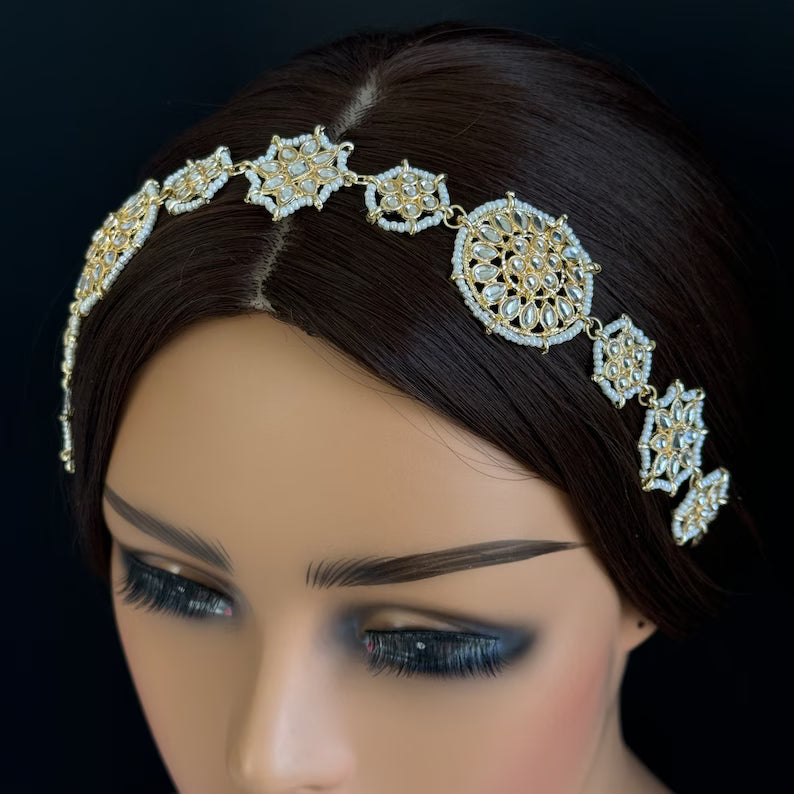 Kundan Head Band/Sheesh Phool tikka/Bridal Matha Patti/Sheesh patti/Matha phool/Kundan Indian Jewelry/Indian Bridal/Pakistani/13.2 Inches