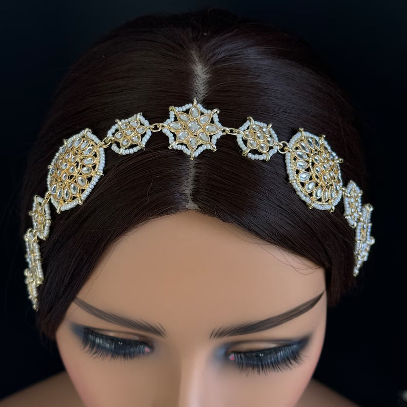 Kundan Head Band/Sheesh Phool tikka/Bridal Matha Patti/Sheesh patti/Matha phool/Kundan Indian Jewelry/Indian Bridal/Pakistani/13.2 Inches