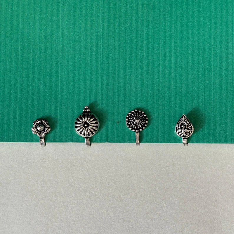 Oxidized Nose Pin/Nath/Nathani/Boho Jewelry/Nose Clip/Ear Cuff/NON piercing nose ring/Bollywood Jewelry/Alia bhatt nose pin
