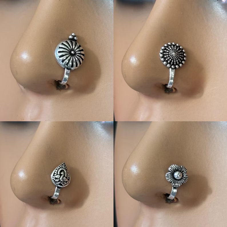 Oxidized Nose Pin/Nath/Nathani/Boho Jewelry/Nose Clip/Ear Cuff/NON piercing nose ring/Bollywood Jewelry/Alia bhatt nose pin