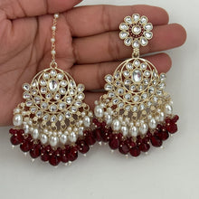 Kundan Tikka w/ Earring Set- Indian Bridal Maang Tikka, Teeka, Tika Headpiece - Handmade Pearl Jewelry For Women - Bollywood Bridesmaid Gift