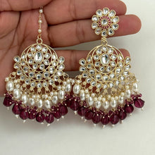 Kundan Tikka w/ Earring Set- Indian Bridal Maang Tikka, Teeka, Tika Headpiece - Handmade Pearl Jewelry For Women - Bollywood Bridesmaid Gift