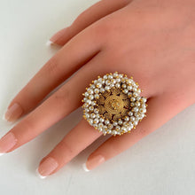 Oversized Statement Gold Pearl Ring/Adjustable Ring/ Indian Ring/Pakistani Jewelry/ Indian Jewelry/ Bollywood Jewelry/Indian Wedding jewelry