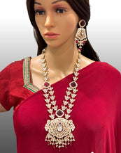 Ruby Premium gold plated Kundan silver foil Mala Necklace/Long Necklace/Indian Jewelry/Pendent Set/Rani haar/Bridal Necklace/Indian Wedding