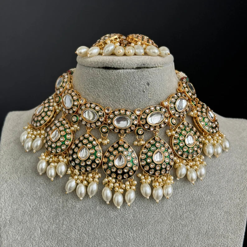 White Bridal Kundan Pearl Necklace Set/ Kundan Choker/ Bollywood Jewelry/ Indian jewelry/ Pakistani/ punjabi necklace/bridal /indian wedding