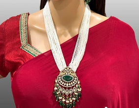 Green victorian Polki Kundan Necklace/Indian Long Necklace/Statement Necklace/Long Mala/Semi Precious Necklace/Rani Haar/Pakistani jewelry