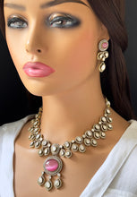 Pink Victorian moissanite polki Necklace,Sabyasachi Necklace, Statement Necklace,Semi Precious Necklace,Designer necklace, Indian wedding