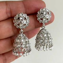 Small Light weight silver Polki Jhumka/stone Jhumka/Indian Jewelry/Pakistani/Punjabi/Indian/Statement earring/Bridal earring/Indian wedding