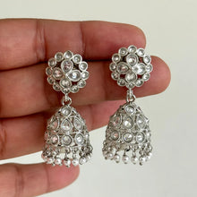 Small Light weight silver Polki Jhumka/stone Jhumka/Indian Jewelry/Pakistani/Punjabi/Indian/Statement earring/Bridal earring/Indian wedding