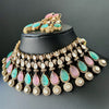 MintPink Bridal Mossinate Polki Victorian Necklace, Sabyasachi Necklace, Wedding necklace,Semi Precious Jewelry,Bollywood Celebrity Necklace