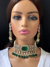 Green Premium Dual Tone Uncut Polki Kundan Necklace - Sabyasachi Inspired Fine Jewelry, Indian Bollywood Celebrity Style Kundan Necklace