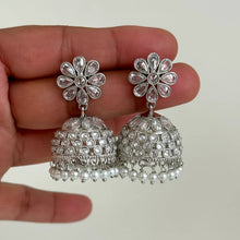 Small Light weight silver Polki Jhumka/stone Jhumka/Indian Jewelry/Pakistani/Punjabi/Indian/Statement earring/Bridal earring/Indian wedding
