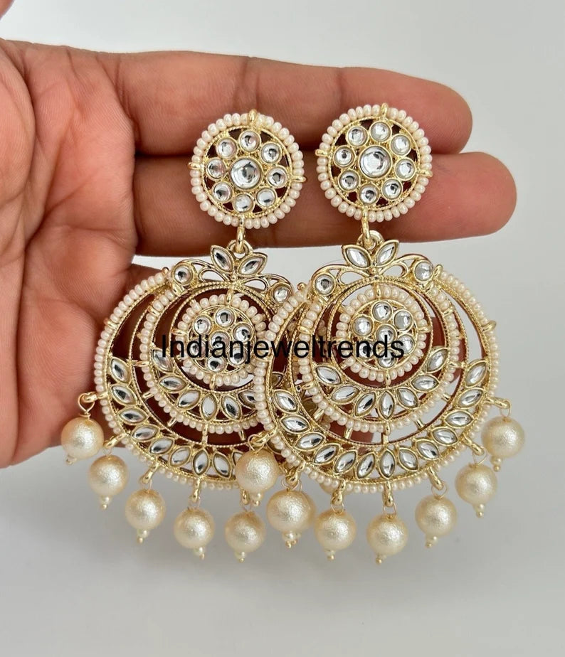 Bollywood Kundan dangle Earrings Indian long Earrings pearl Earrings Earrings Statement Earrings Long chandelier bridal earrings