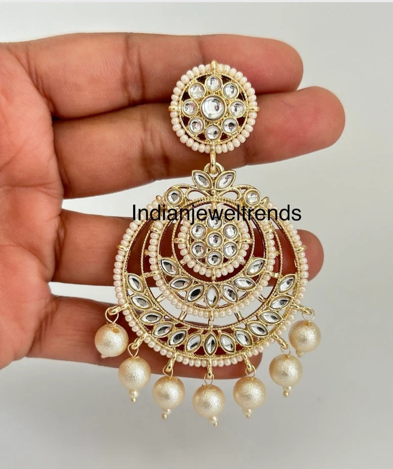 Bollywood Kundan dangle Earrings Indian long Earrings pearl Earrings Earrings Statement Earrings Long chandelier bridal earrings