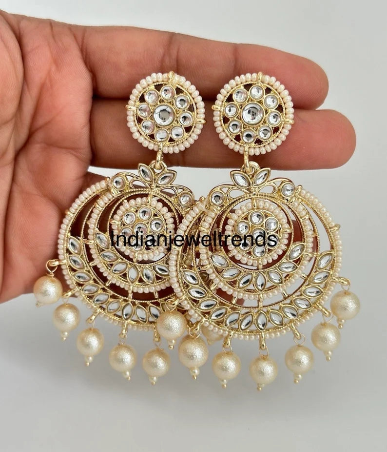 Bollywood Kundan dangle Earrings Indian long Earrings pearl Earrings Earrings Statement Earrings Long chandelier bridal earrings