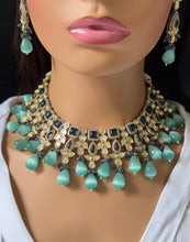 Sea Blue Premium Dual Tone uncut Polki Kundan Necklace/Sabyasachi/Indian/Bollywood/Celebrity/Fine Kundan Necklace/Pakistani/Punjabi