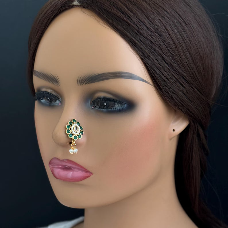 Gold Nose Ring/Nath/Nathani/Boho Jewelry/Nose Clip/Ear Cuff/NON piercing nose ring/Bollywood Jewelry/Wedding Jewelry/Indian Bridal Jewelry