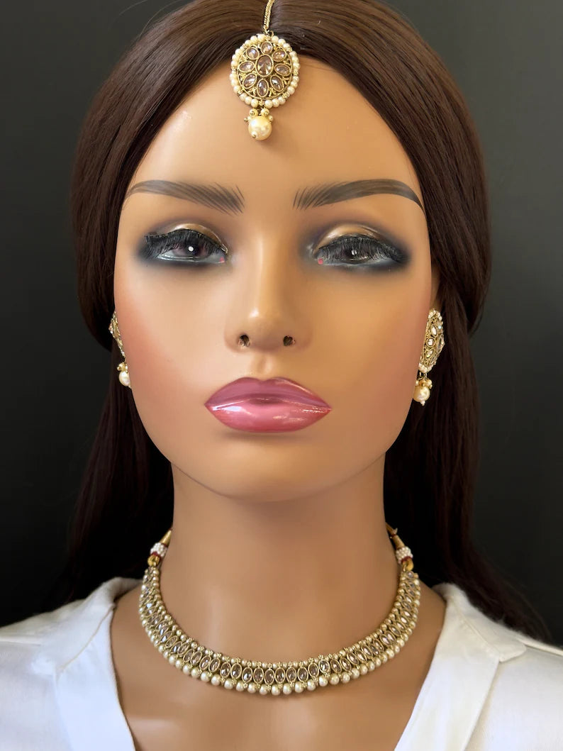 White Antique Polki Kundan Necklace, Kundan Choker, Indian jewelry, Pakistani necklace, punjabi necklace, bridal, indian wedding