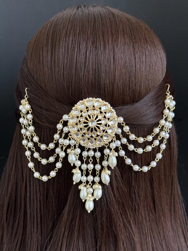 Ambada Kundan Hair Juda Choti Clip/Braid Clip/Indian Bridal Choti Pin /Kundan Hair accessories/Indian Wedding/Bridal Kundan Hair accessories