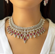 Ruby CZ diamond bridal necklace, American Diamond wedding necklace, Cz jewelry, Indian, Pakistani, Punjabi wedding jewelry