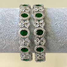 Emerald/Blue Silver Finish CZ Bangles Pair/Bracelet/Indian Party Wear Bangles/ CZ stone bangles/Indian wedding/bridal jewelry