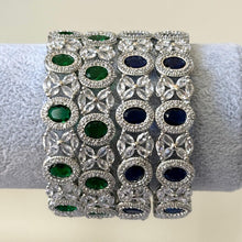Emerald/Blue Silver Finish CZ Bangles Pair/Bracelet/Indian Party Wear Bangles/ CZ stone bangles/Indian wedding/bridal jewelry