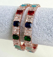 Multi stones Rose Gold Diamond bangles CZ Bangles Bracelets Indian Bangles CZ stone bangles Indian wedding Jewelry bridal jewelry set of 2
