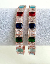 Multi stones Rose Gold Diamond bangles CZ Bangles Bracelets Indian Bangles CZ stone bangles Indian wedding Jewelry bridal jewelry set of 2