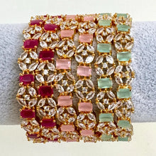 Set of 2 Gold Diamond bangles/Mint Pink and Ruby CZ Bangles Indian bangles Diamond Bracelets Bangles bridal bangles Indian wedding bridal