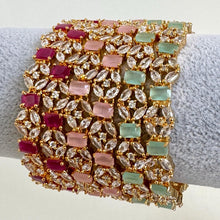 Set of 2 Gold Diamond bangles/Mint Pink and Ruby CZ Bangles Indian bangles Diamond Bracelets Bangles bridal bangles Indian wedding bridal