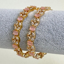 Set of 2 Gold Diamond bangles/Mint Pink and Ruby CZ Bangles Indian bangles Diamond Bracelets Bangles bridal bangles Indian wedding bridal