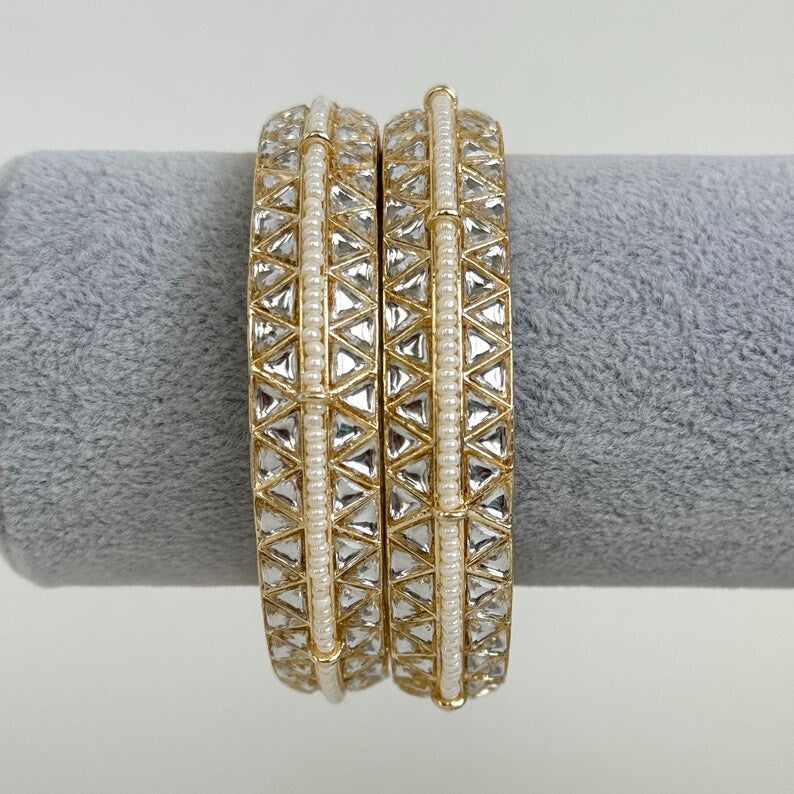 A pair of Bollywood Kundan Pearl Bangles Set(2 Pc)/Indian bangles/Punjabi Pearl bangles Set/Bridal bangles/wedding jewelry