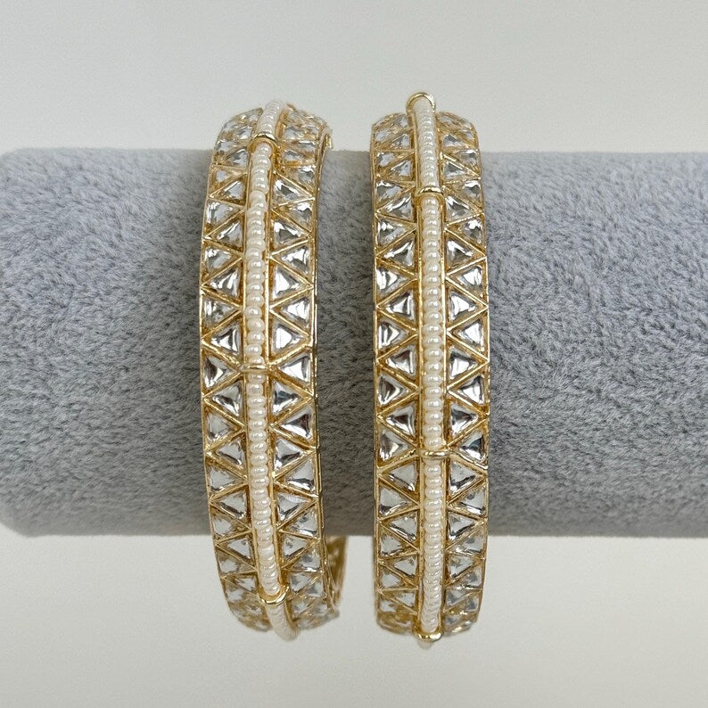 A pair of Bollywood Kundan Pearl Bangles Set(2 Pc)/Indian bangles/Punjabi Pearl bangles Set/Bridal bangles/wedding jewelry