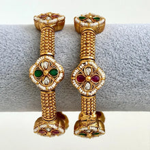 Set of 2 RubyGreen openable Gold Bangles/ Indian Pearl Bangles/Pakistani jewelry/Rajwadi bangles Ruby Green Kada Indian Wedding jewelry