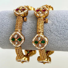 Set of 2 RubyGreen openable Gold Bangles/ Indian Pearl Bangles/Pakistani jewelry/Rajwadi bangles Ruby Green Kada Indian Wedding jewelry